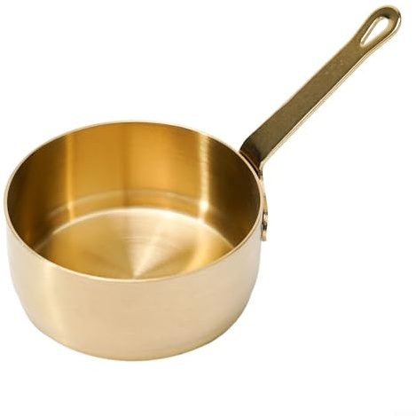 Mini Milk Pot 100 ml Stainless Steel with Long Handle and Hanging Eyelet, Heat Resistant Sauce Pan for Warming Milk, Cooking Baby Porridge, Coffee Infusion (Gold (100 ml)