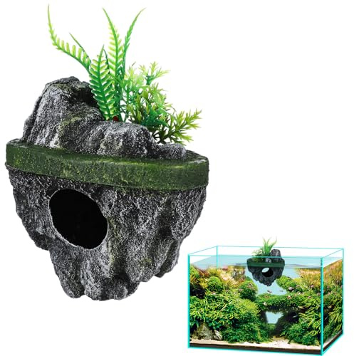 FAVOMOTO Floating Aquarium Decoration Realistic Rock Fish Tank Ornament with Hideaway Shelter Aquarium Floating Rock Landscape for Fish 6.29 X 4.72 X 3.14 in