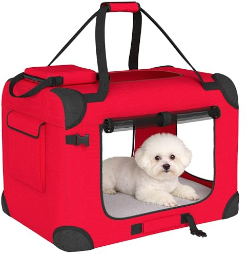 PawHut Transportín para Perros y Gatos Plegable 2 Asas 60x41,5x41 cm Rojo