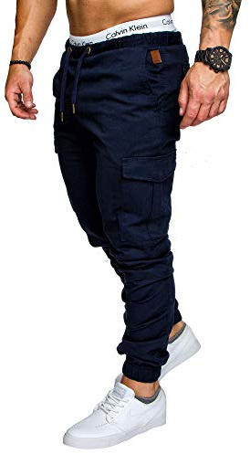 Amaci&Sons Jogger Cargo Herren Chino Jeans Hose 7001 Navyblau W30