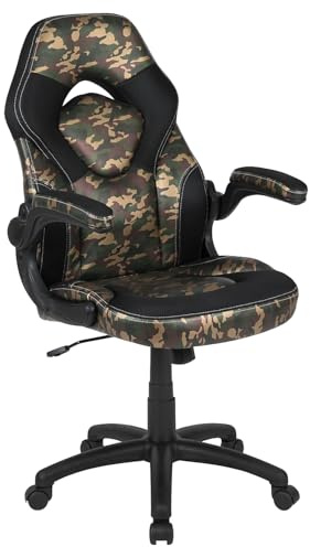 Flash Furniture X10 Gaming Chair Racing Office Ergonomic Computer PC Adjustable Swivel Chair with Flip-Up Arms, Camouflage/Black LeatherSoft