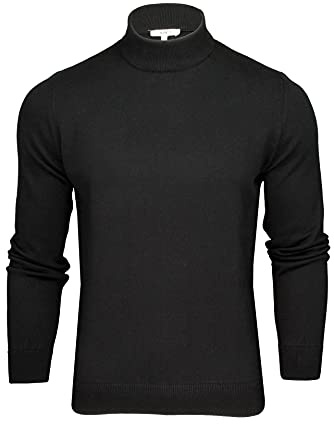 Xact Pull Homme Col Montant Slim Fit 100% Coton Premium – Maille Fine, Chic et Confortable, Style Élégant pour Automne Hiver – Pull Chaud Classique Décontracté et Habillé (Black) XL