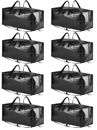 SpaceAid Heavy Duty Moving Bags 8 Pack, Large Storage Totes Bins with Backpack Straps, Strong Handles & Zippers, Packing Moving Boxes Supplies, College Dorm Room Essentials, Black