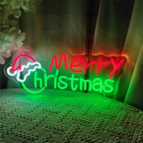 Merry Christmas Neon Sign for Wall Decor,Santa Tree Led Sign for Living Room,Shop,Game Room Decoration,Cute Christmas Letter Neon Signs Gift Engagement Birthday Wedding Party,SIGNVIA,Size:56cm