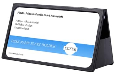 ECKEK Support de plaque nominative de bureau en plastique pour affichage de table, plaque nominative double face pliable (noir, 200 x 100 mm)