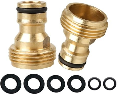2 Pack Brass Garden Hose Tap Connector, 3/4 inch Brass Male Threaded Tap Connector, Copper 3/4 BSP Hose Connector Threaded Faucet Adapter Quick Connect Adapter