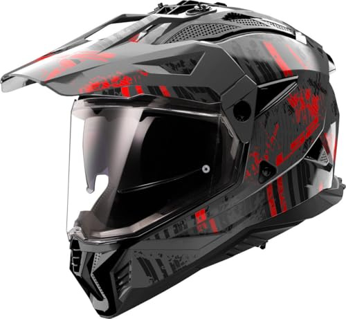 LS2, Casco de Motocross PIONEER II CRAZY Matt Black Red, XL