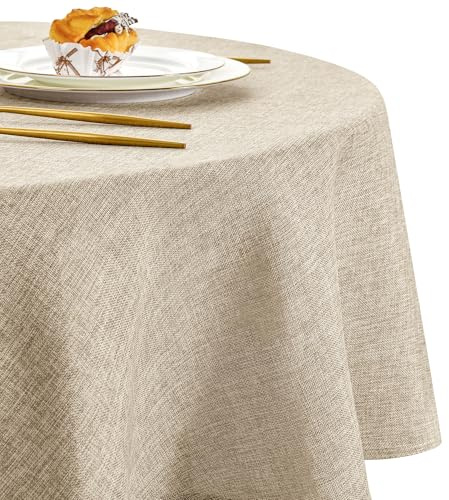 DWCN Linne Beige Bordsduk Rund 140 cm Tvättbar Väderbeständig Tvättbar | Trädgårdsduk utomhus lotuseffekt vattenavvisande bordslinne för matsal, trädgård, fest, bröllop, vardagsrum, balkong