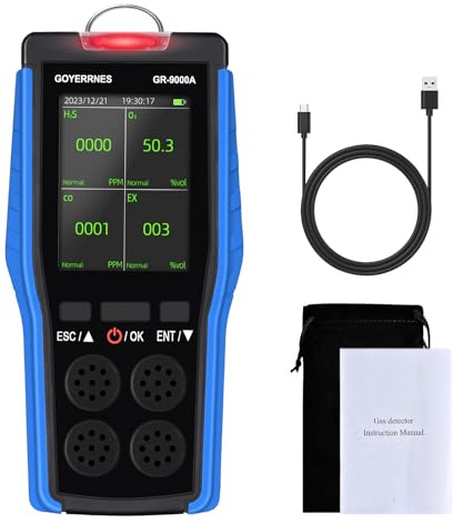 Rilevatore di gas 4 in 1 Rilevatore portatile della qualità dell'aria Ossigeno O2, idrogeno solforato H2S, monossido di carbonio CO, gas infiammabili EX Allarme Schermo LCD lampeggiante Memorizzazione