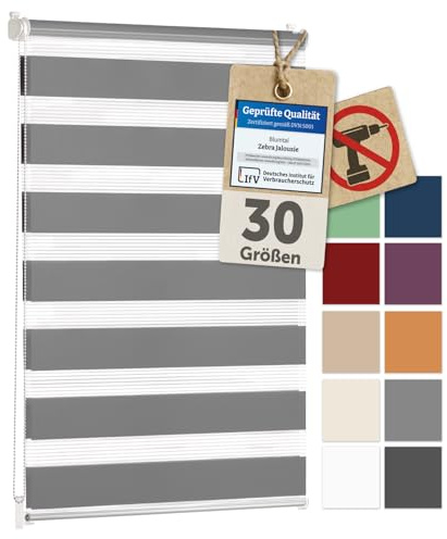 Blumtal Tenda a rullo doppia Klemmfix senza forare 80x130 cm – Tende regolabili per finestre senza fori – Tende interne facili da installare – Persiane a rullo - Grigio Chiaro
