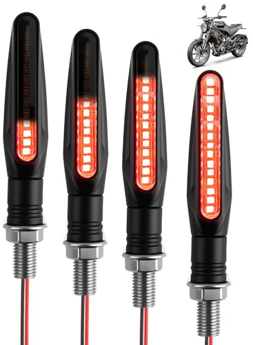 Motorcycle LED Turn Signal Indicators, 4 Pack Universal 12V Sequential Flow Motorbike Indicators, IP67 Watertight Amber Blinkers, Low Power ABS, Easy Install for Most Motorcycles, Scooters & E-Bikes