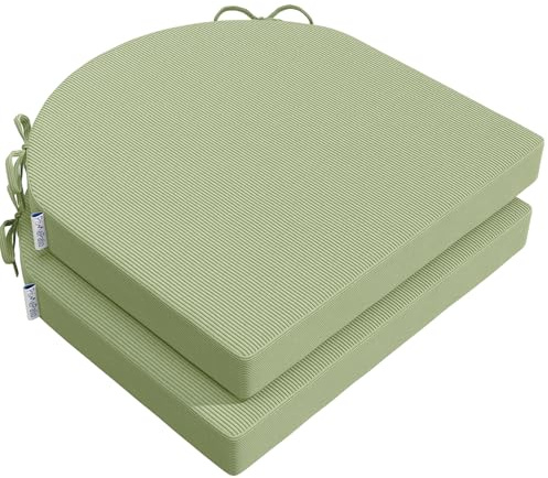 PRIMEPATIO Seat Pad for Dining Chair Set of 2, Patio Chair Cushions, Green | U-Shape Foam Comfortable Seat Pads with Ties for Garden Kitchen, Indoor Outdoor Use, 40 x 40cm