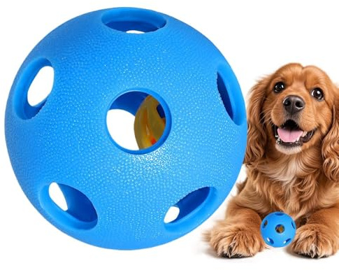 Hundleksak Boll Interaktiv Gummiboll med Inbyggd Bjällra och Ihåligt Inre | Matutmatande och Interaktiv Hundleksak Passar för Små, Medeloch Raser, för Tandrengöring, Träning och