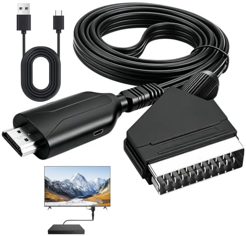 Convertisseur Péritel vers HDMI Adaptateur Peritel vers HDMI 1080p/720p | Adaptateur Audio Vidéo Tout en Un avec Câble D'entrée Péritel et Port de Sortie HDM pour HDTV STB VHS Xbox PS3 Sky DVD Bluray