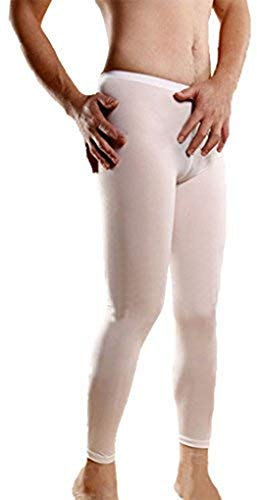 LinvMe Men's Ice Silk See Through Long Pants Slim Leggings Tights White