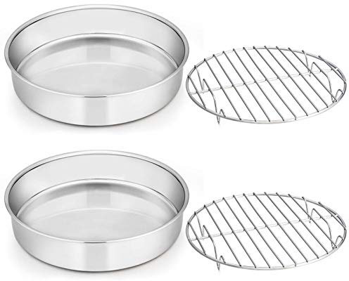 Efar Lot de 4 moules à gâteau et grille de refroidissement en acier inoxydable 20,3 cm avec grille de cuisson ronde, non toxique et sain, antirouille et poli miroir, facile à nettoyer et passe au