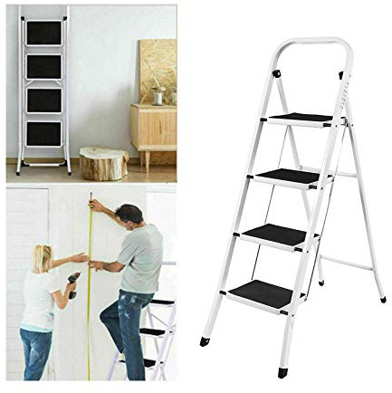 4 Stufen Klappleiter Trittleiter Klappbar Tragbare kompakte Leiter Rutschfeste Matte Einfache Aufbewahrung Stehleiter für Home Kitchen Office DIY 150 kg max Belastung