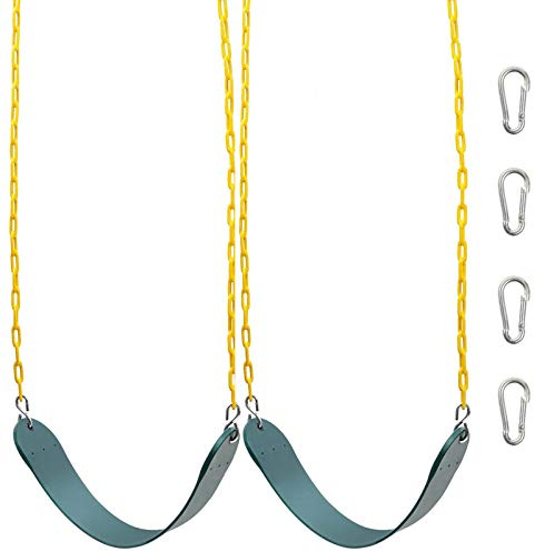 Orgrimmar 2 Pack Swing Seat for Kids Heavy Duty 66” Chain Plastic Coated Outdoor Playground Swing Set Accessories Replacement with Snap Hooks (Green)
