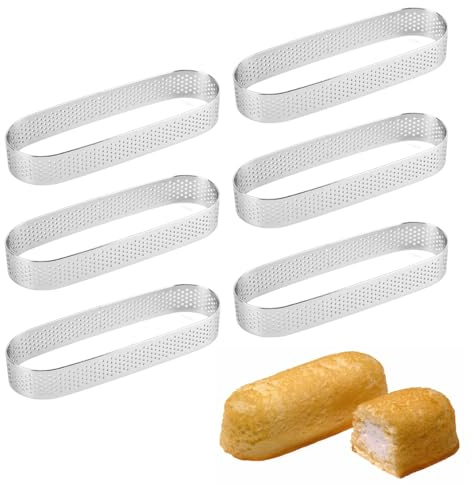 Guowall Oval Tart Rings 304 Stainless Steel 6 pcs Perforated Pastry Cake Ring Mold for Baking, Nonstick Fruit Tarte Crust Tools - 5 inch (13cm)