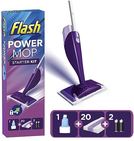 Flash Powermop Starter Kit – Spray mop with battery-powered deep clean. All-in-one mopping system for hard floors. Includes dry & wet mop for effortless cleaning.