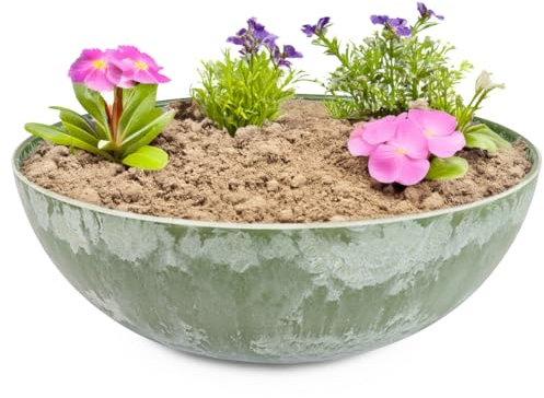 matches21 Pflanzschale für draußen - große Vintage Dekoschale grün marmoriert als Blumentopf Pflanztopf - Schale in 30 x 9 cm als Garten Vogeltränke Balkon-Deko oder Friedhof Grabschale