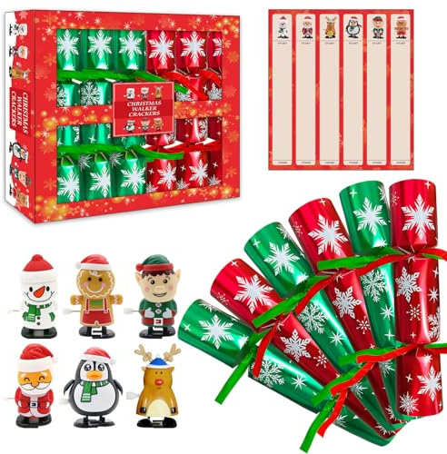 POPOYU 2026 Christmas Crackers Luxury,6x10inch Unusual ChristmasCrackers with 6Pcs Christmas Wind Up Toys,Xmas Crackers Luxury Gifts for Family Party Favors,Kids Novelty Gifts,Xmas Tree Decoration