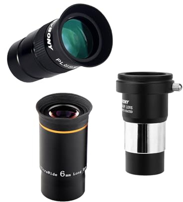 SVBONY Telescope Eyepiece 6mm 66 Degree Ultra Wide Angle Bundle with Telescope Eyepiece 40mm 1.25 inch 2X Barlow Lens
