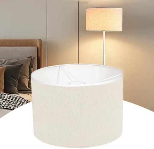 bangminda 30x20 cm Paralume in Lino da Tavolo Rotondo Paralume per Lampade da Tavolo E27 Paralumi in Tessuto per Lampada Terra Sospensione Comodino (Beige-Bianco)