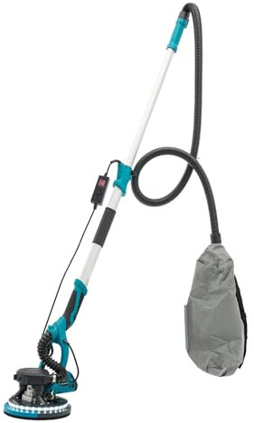 Ponceuse pour cloisons sèches - 1250 W - Poignée extensible à 90° - Avec lumière LED et 6 papiers abrasifs - 900-1800 tr/min - Pour cloison sèche - Bleu