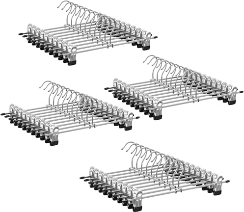 SONGMICS Cintres pour Pantalonen Métal, Lot de 40, avec 2 Pinces Amovibles, Longueur 31 cm, pour Jupe, Grande Capacité de Charge, Finition Chromée, Argent Métallique et Noir d'encre CRI003E40