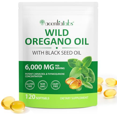 Oregano öl mit Schwarzkümmelöl Kapseln 2 in 1, 120 Softgel Oregano Öl Vegan, 6000mg Oreganoöl mit 200mg Schwarzkümmelöl, 130mg Carvacrol