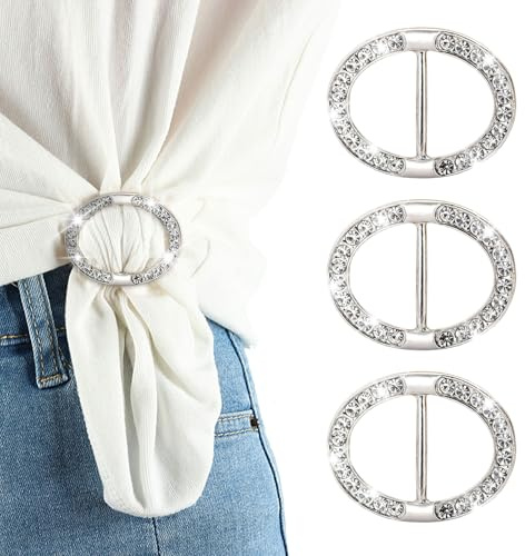 TUONYIS 3 Pezzi Fibbie per Sciarpe Ferma Foulard Donna Fibbia Spille per Vestiti Semplici ed Eleganti Spilla Rotonda Classica da Sposa con Zirconi in Metallo con Strass Fibbia Sciarpe a Sciarpa