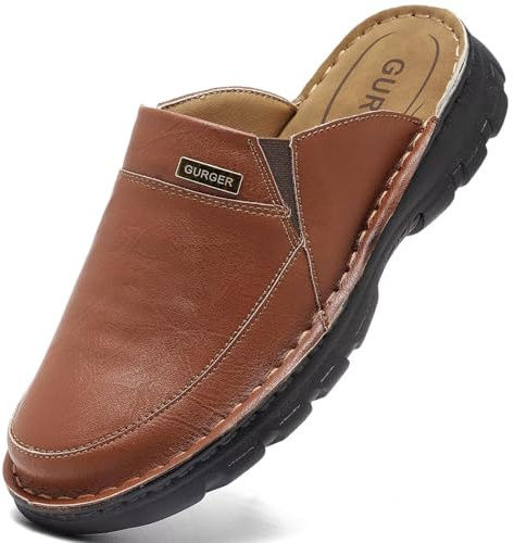 GURGER Mules Hombre Piel Verano Puntera Cerrada Sandalias