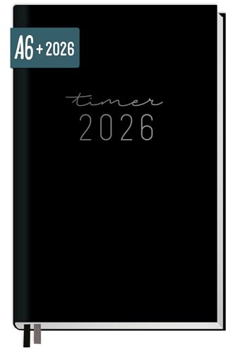 Häfft® Chäff-Timer Mini Taschenkalender 2026 A6+ “Black Edition” Terminplaner klein mit 1 Woche auf 2 Seiten, Wochenplaner, Kalender, Organizer - nachhaltig & klimafreundlich