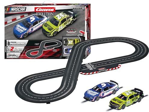 Carrera Evolution 20025248UK NASCAR Darlington Showdown Slot Car Racing Track for Children from 8 Years and Adults With UK Plug,1:32 Scale, 5.3 Metres, Chevrolte Camara Next Gen ZL1 Cars