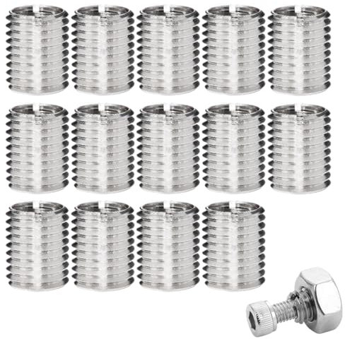 WUSJCOF 14 Piezas Inserto roscado de Acero Inoxidable, Tuerca Reductora, Manguito roscado, Juego de adaptadores, Interna, Kit de conversión, Herramienta de reparación, Sujetadores(15 mm)