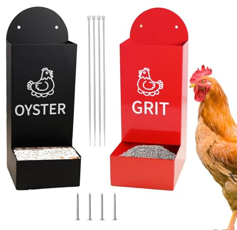 Uozonit Chicken Grit Feeder - 2piece Chicken Grit Holder - Spill-Proof Semi-Closed Dispenser Container Waterer for Feeding Outdoor Poultry Hens