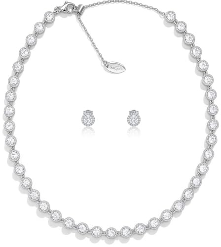 dalcuore Collana Tennis Donna Regalo Elegante in Acciaio Inossidabile con Zirconi Brillanti, Regolabile 37-46 cm – Gioiello Perfetto per Natale o Anniversario (Collana e Orecchini)