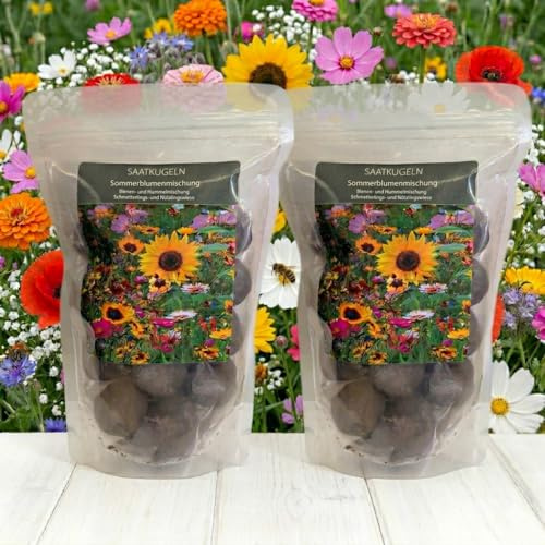Saatkugeln Sommerblumen 40 Stück | Blumensamen Mischung für Bienen & Schmetterlinge | Bienenfreundliche Blumensamen für Garten & Balkon | Blumenmurmeln Saatbomben | Samenbomben | Seedbombs | Seedballs