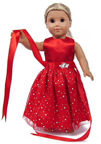 18 inch Girl Doll Clothes and Accessories - Beautiful Red Dress with Dots Outfit for 18 Inch Dolls