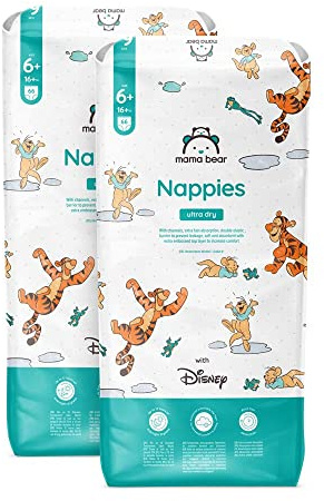 Amazon-Marke: Mama Bear Disney Ultra Dry Windeln Größe 6+ (16+ kg) - MONATSBOX, Weiß, 132 Stück (2 Packungen mit 66)