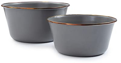 Enamel Mixing Box / Bowls - 2 Pieces - Stone Grey