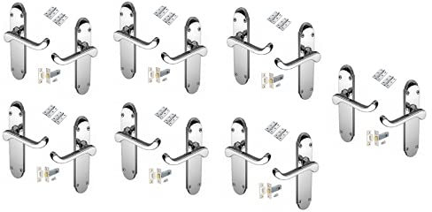 Door Handle Polished Chrome Epsom Style Victorian Scroll with Hinges and Tubular Latches x 7 Sets - Haven Heritage ®