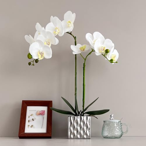 Orchidea artificiale, vasi in argento, decorazione per la casa, fiori finti in vaso.