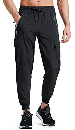 Libin Men's Lightweight Joggers Quick Dry Cargo Hiking Trousers Track Running Workout Athletic Travel Golf Casual Outdoor Pants, Black XL