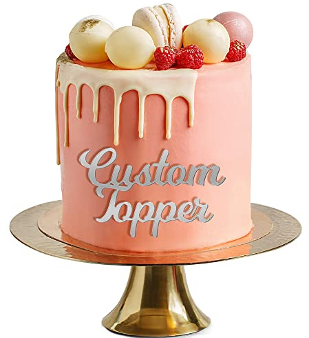 Personalised Acrylic Cake Topper, Personalised Name Cake Topper, Custom Happy Birthday Cake Toppers, Acrylic Letters Charms Decoration(Silver)