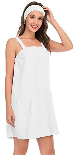 LTLCLZ Kilt de sauna pour femme avec poche - Taille S à XXL - Avec bande élastique - Longueur genou, blanc, L