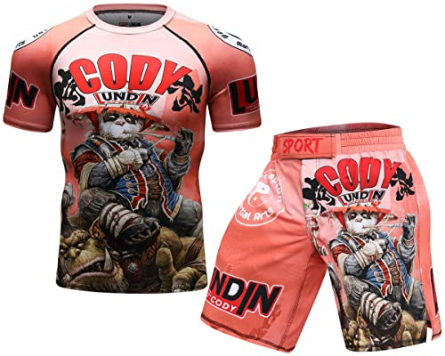 Cody Lundin - Pantaloncini da uomo a compressione a maniche corte e thailandesi, MMA, kickboxing, allenamento sportivo, completo da combattimento per uomini, Stile H, XL