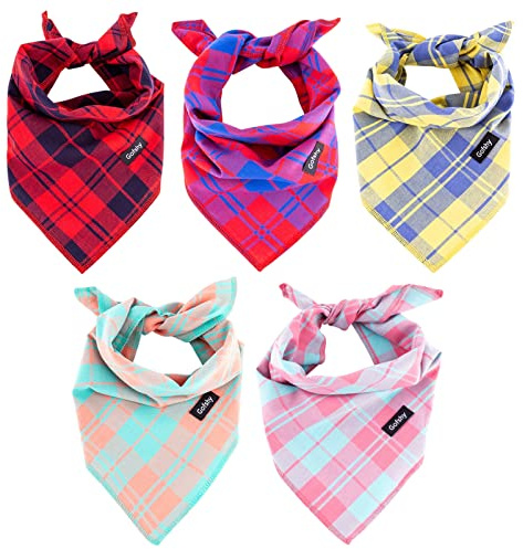 Gofshy Dog Bandanas XLarge-5PCS Birthday Gift Puppy Bandana Vibrant Color Plaid Printing Adjustable Scarf Bib Handkerchief Accessories for Large Dog Pet