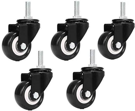 Set da 5 pezzi di rotelle PU da 3/8 x 1 pollice con una capacità di carico di 240 kg per carrelli e mobili (senza ruote con freno)